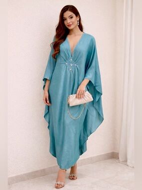 Elegant & Flowing Turquoise Kaftan Maxi Dress – Perfect for Special Occasions.
